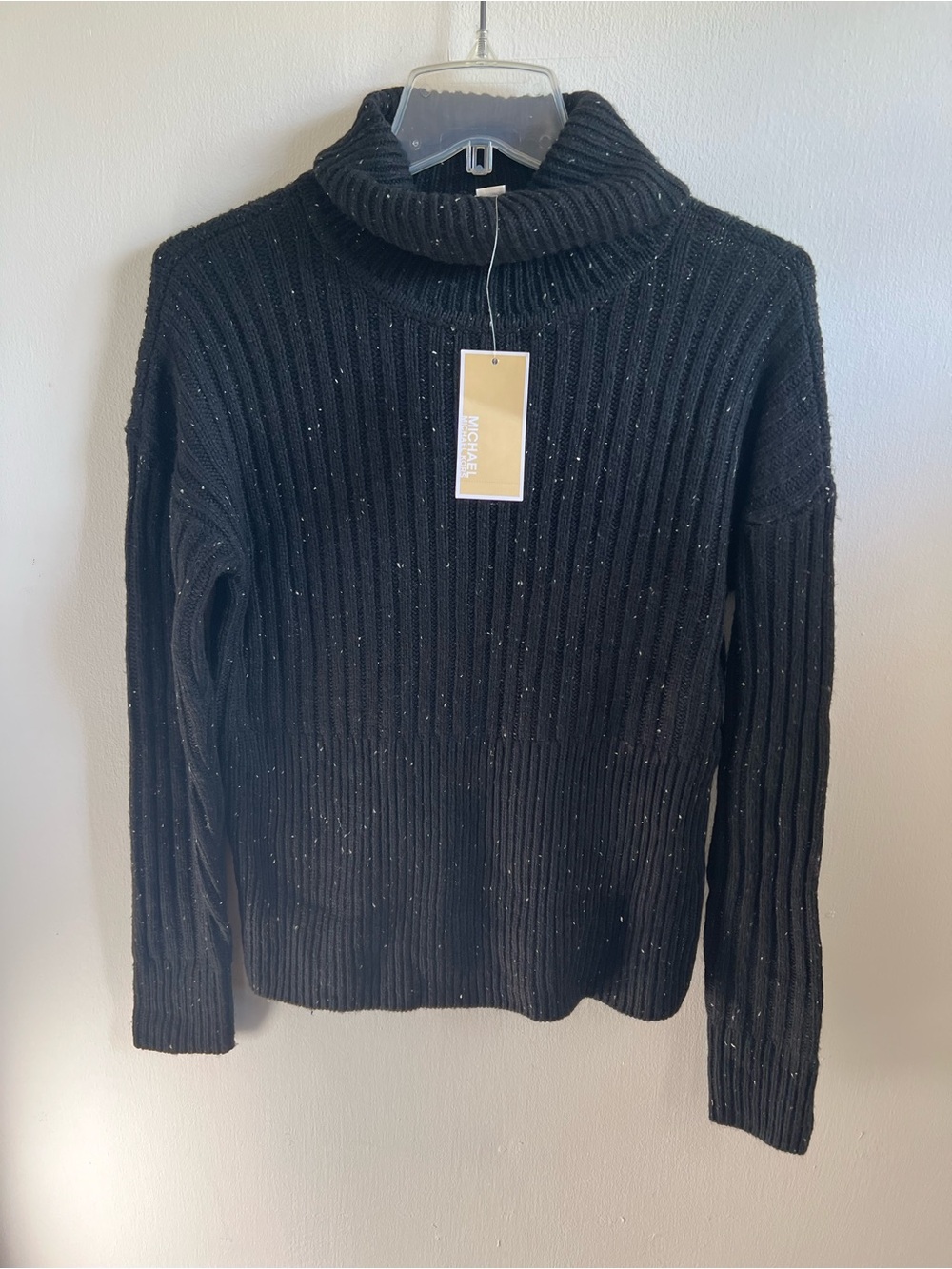 Michael Kors Black Sparkle Ribbed Cowl Sweater